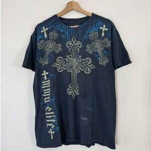 Vintage y2k MMA Elite Cross Jesus Faded Black Tee Shirt - Large